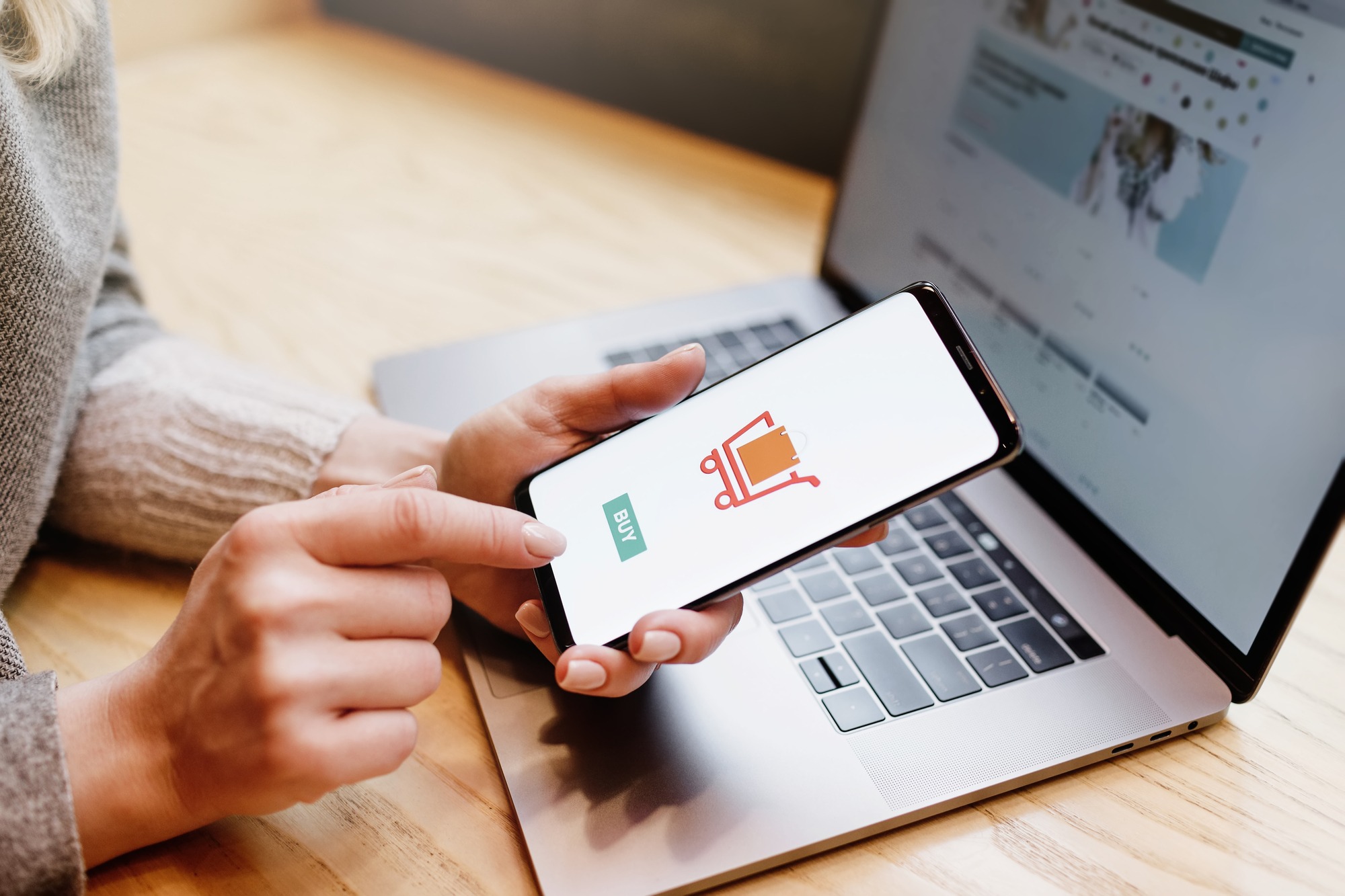 Woman With Phone. Online Payment.